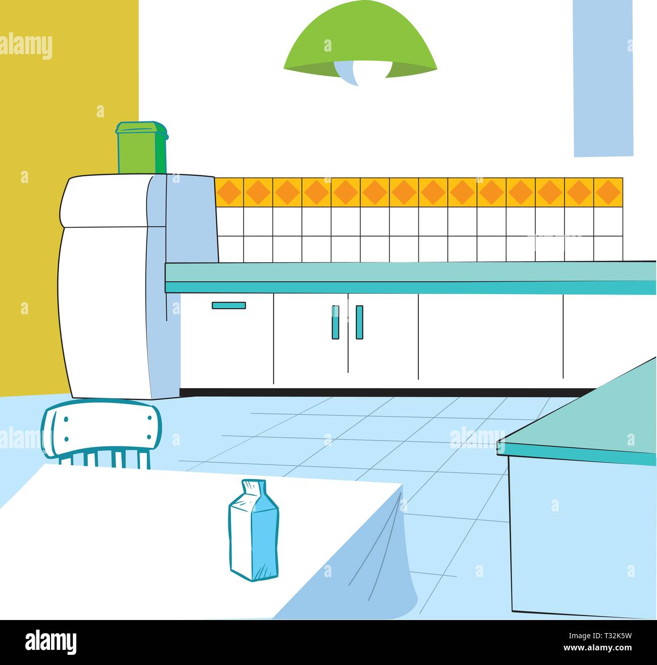La figura mostra l'interno della cucina e utensili da cucina in uno stile cartoon Illustrazione Vettoriale