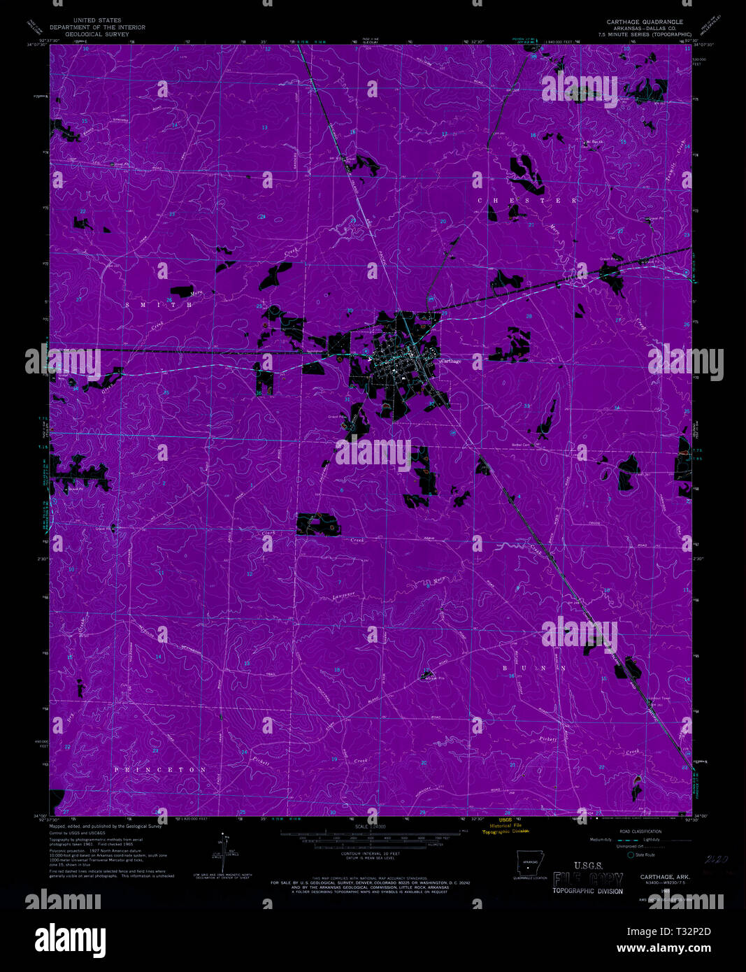 USGS TOPO Map Arkansas AR Cartagine 258136 1965 24000 Restauro invertito Foto Stock