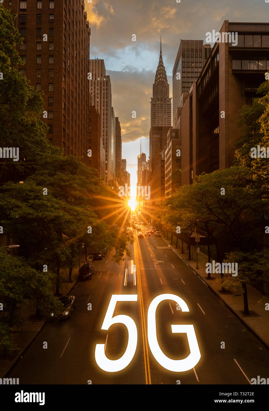 Concetto per 5G mobile internet in New York City Foto Stock