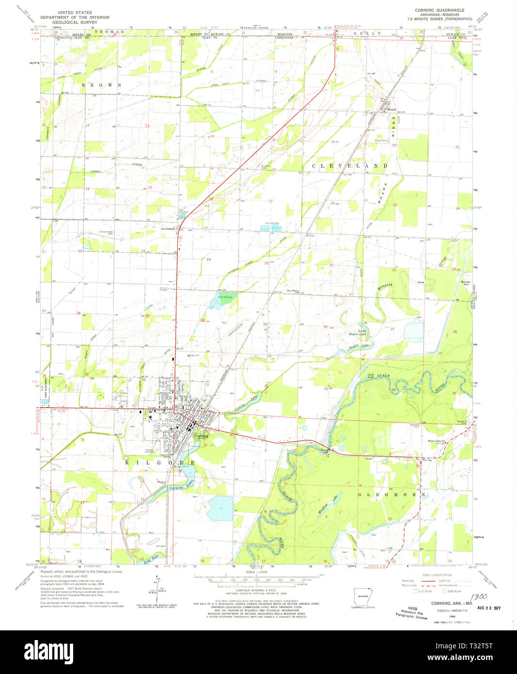 USGS TOPO Map Arkansas AR Corning 258245 1964 24000 Restauro Foto Stock