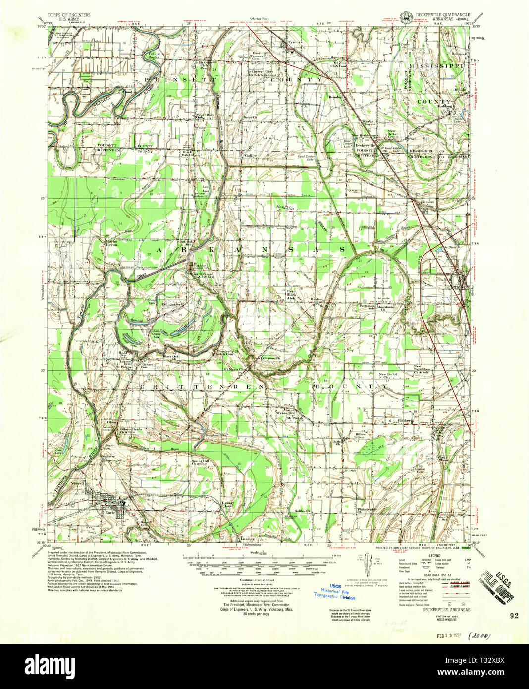 USGS TOPO Map Arkansas AR Deckerville 260033 1957 62500 Restauro Foto Stock