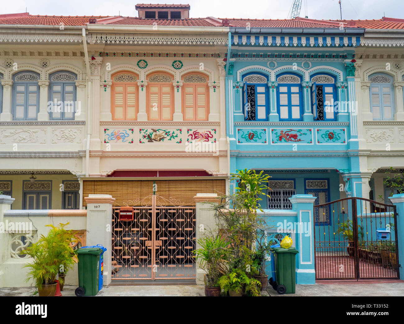 Tradizionale terrazza Peranakan case di Joo Chiat Singapore Foto Stock