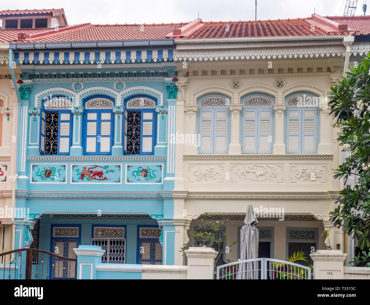 Tradizionale terrazza Peranakan case di Joo Chiat Singapore Foto Stock