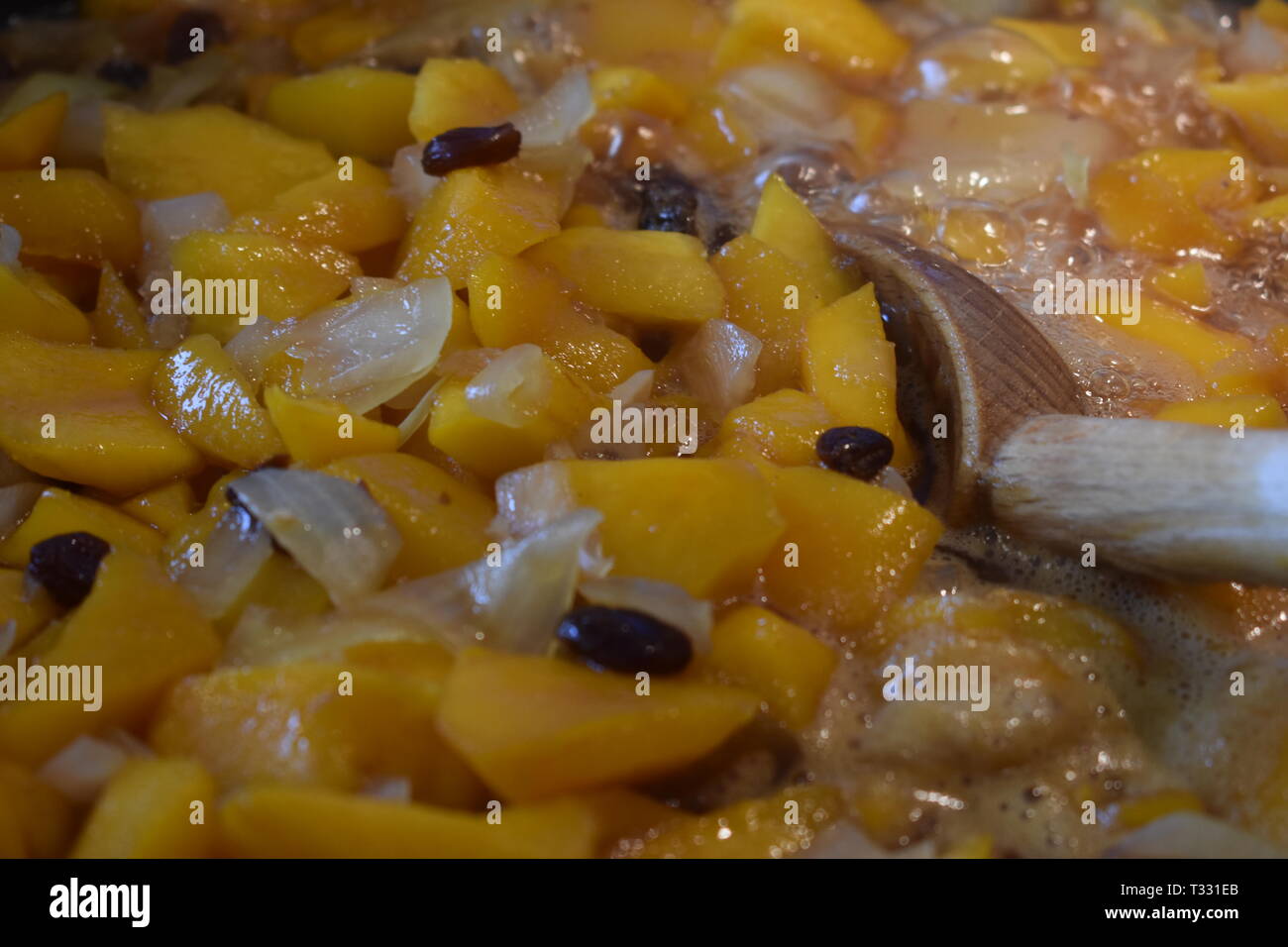 Golden Queen pesche fare il miglior chutney di pesche Foto Stock