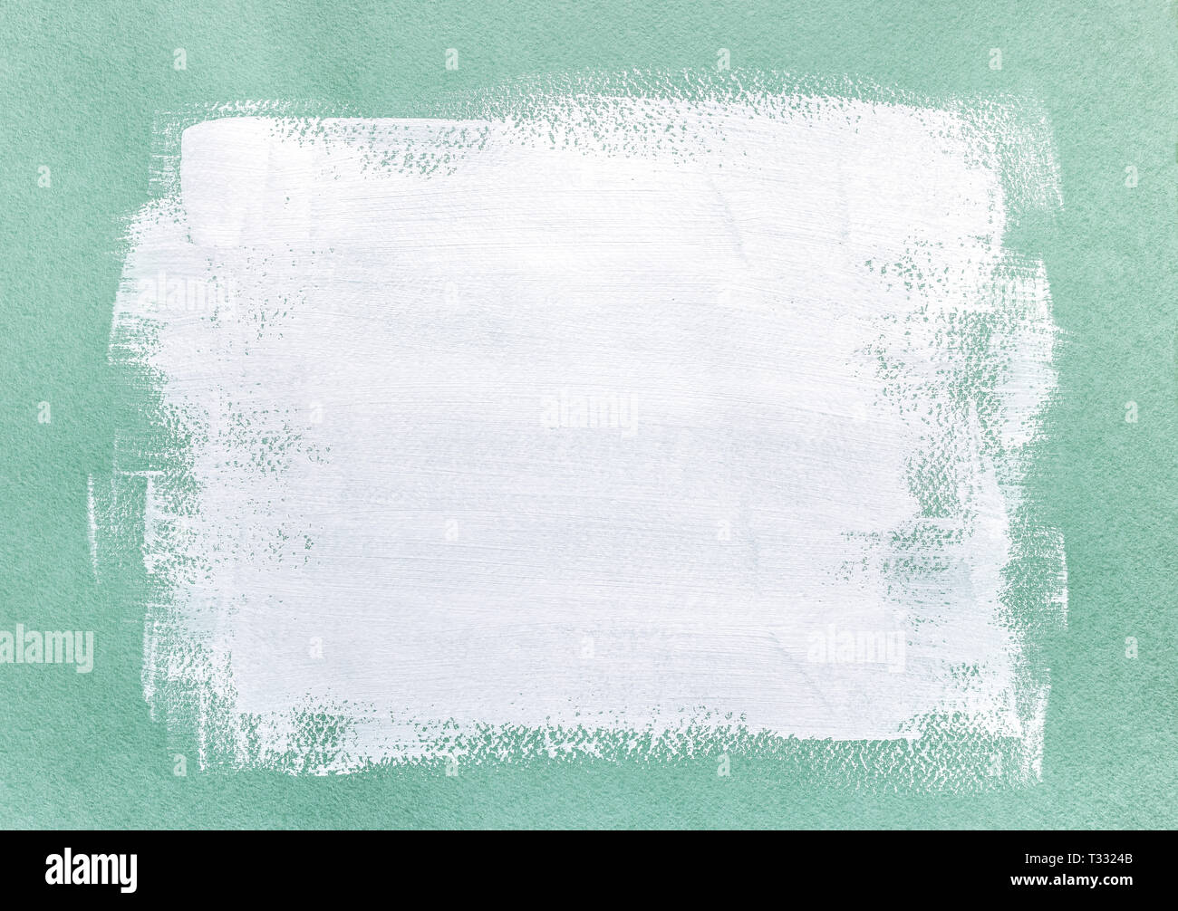 Dipinto a mano la texture. bianco colpi di spazzola di vernice sul verde carta testurizzata Foto Stock