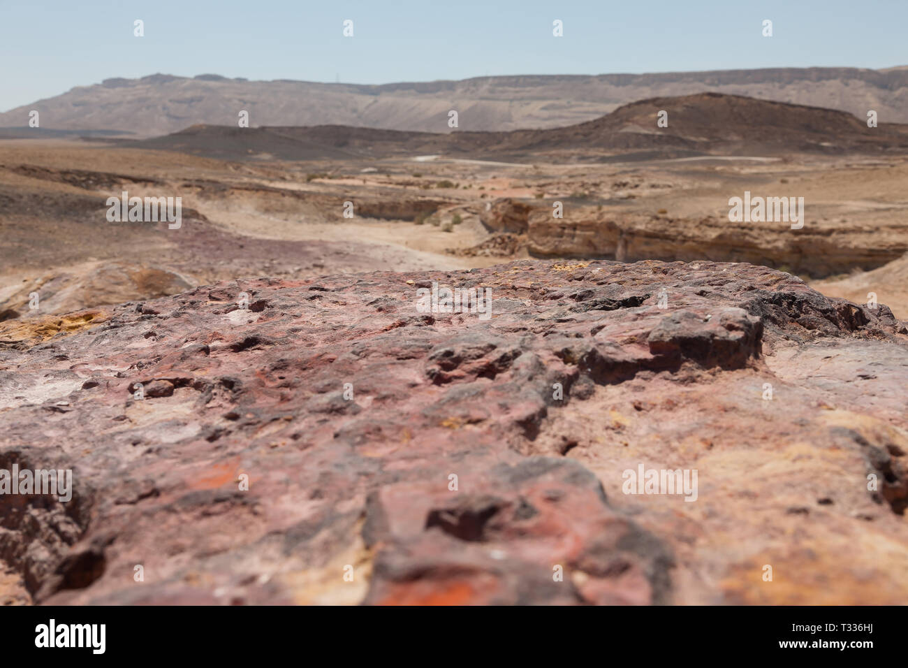 Il paesaggio del deserto del cratere Ramon (Makhtesh Ramon), il più grande del mondo, nella riserva naturale, Mitzpe Ramon, deserto del Negev, Israele Foto Stock