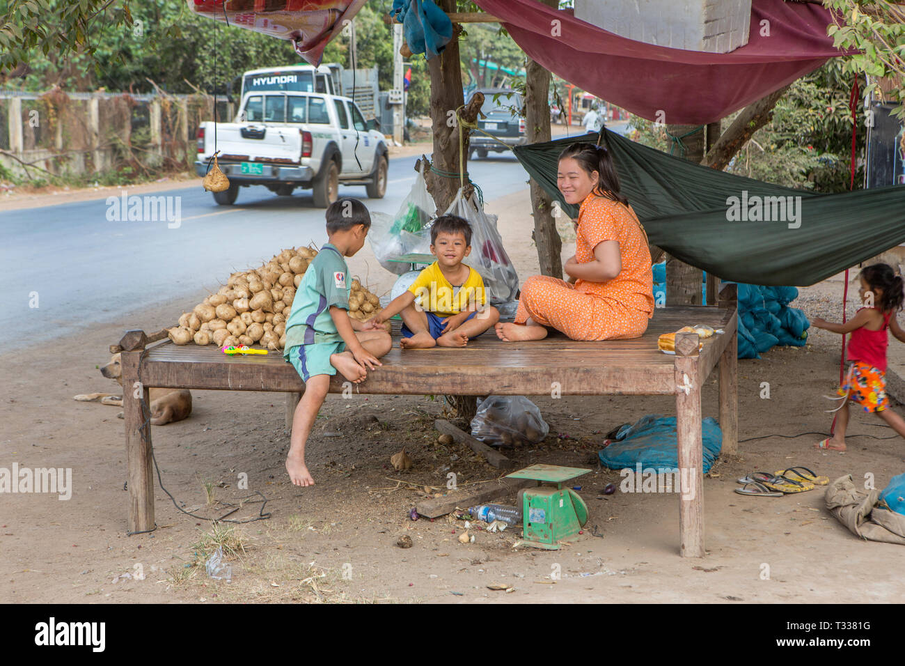 Commercianti di strada in Cambogia Foto Stock