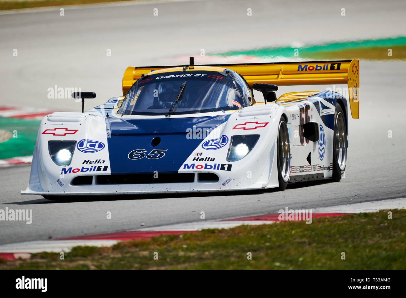 Barcellona, Spagna. 6 Aprile, 2019. Mike Wrigley (GBR) guida Spice SE89C 1989 durante l'Espiritu de Montjuic presso il Circuito di Catalunya. Credito: Foto Stock