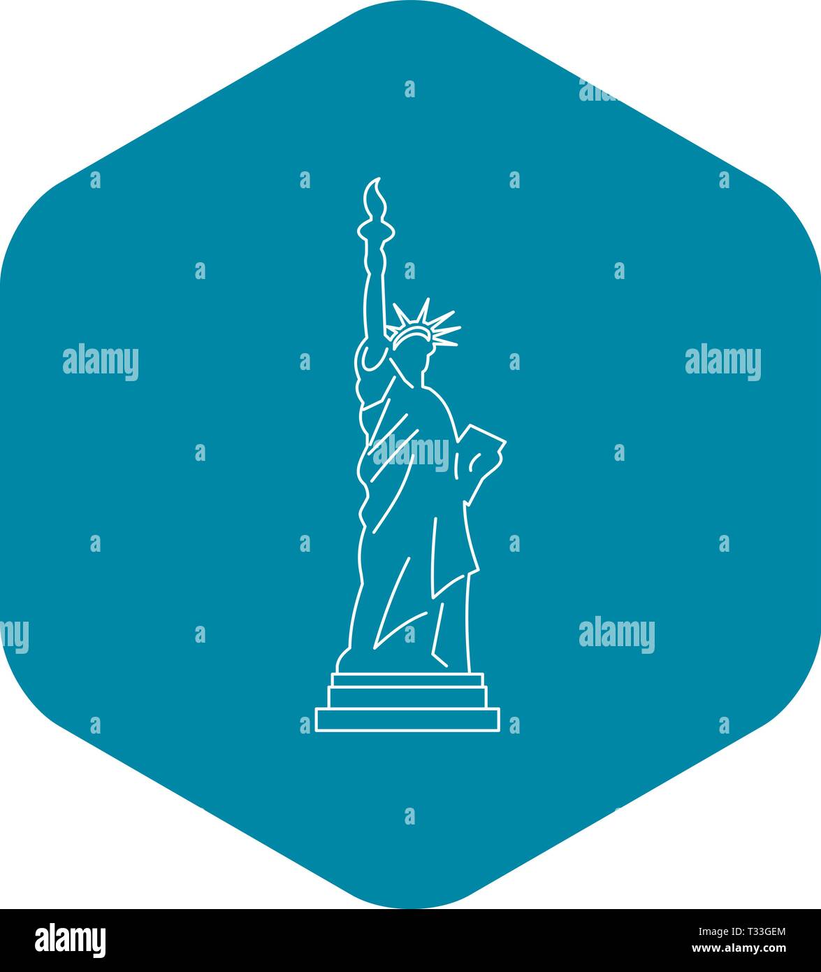 La statua della libertà e la relativa icona. Illustrazione di contorno della statua della libertà icona vettore per il web Illustrazione Vettoriale