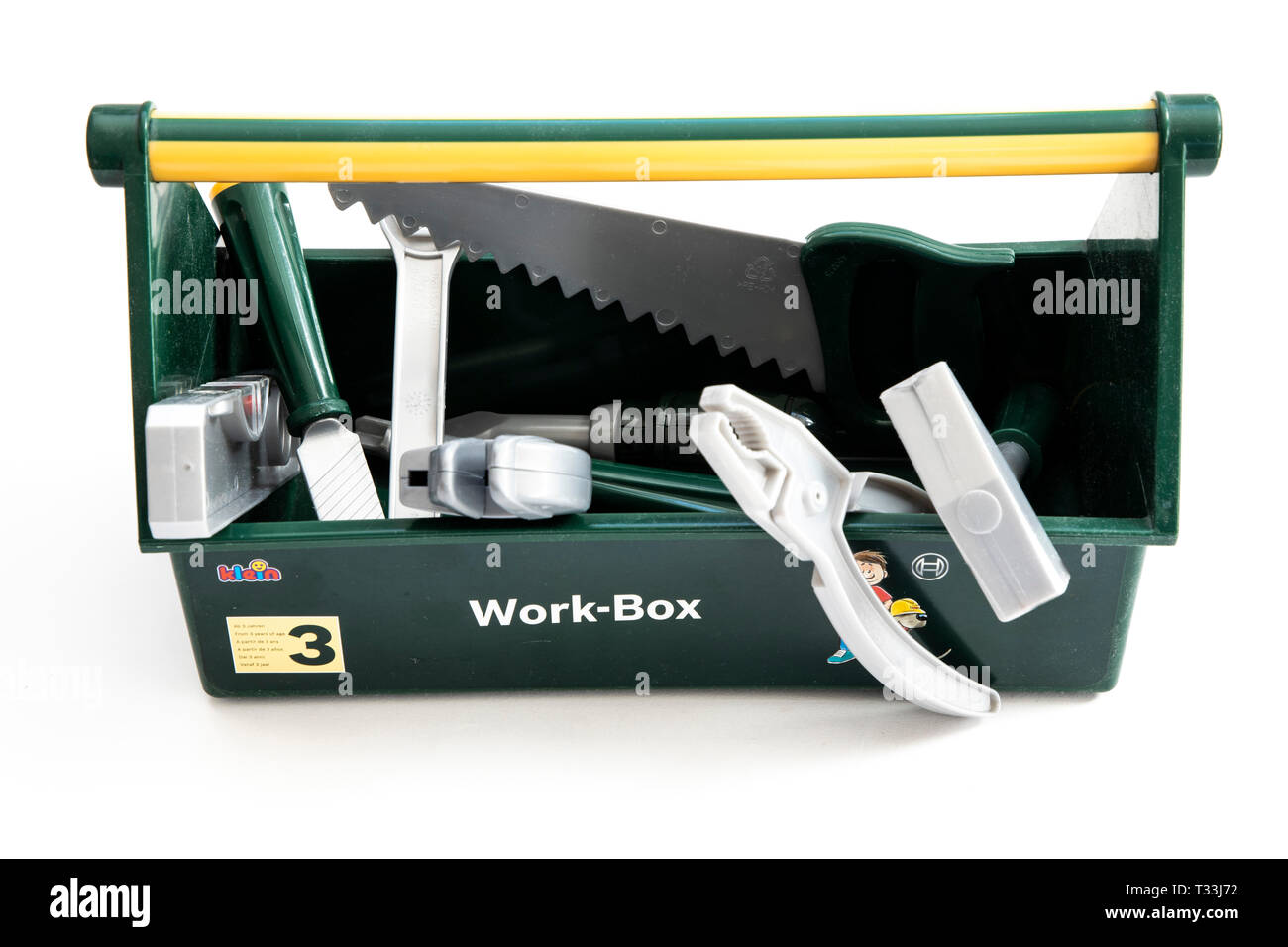 Strumento giocattolo, plastica, utensili vari per i bambini, Casella degli strumenti Foto Stock