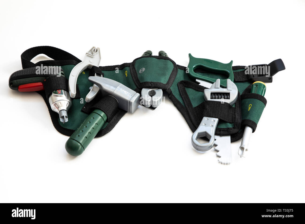 Strumento giocattolo, plastica, utensili vari per i bambini, uno strumento cintura, Foto Stock