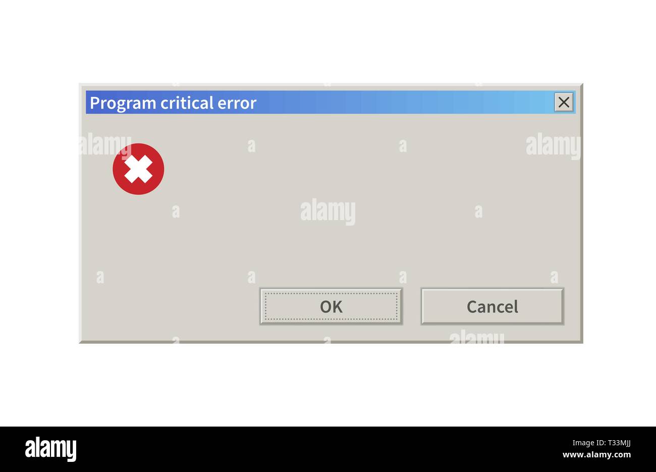 Messaggio errore critico, modello vuoto finestra in stile retrò isolato su bianco Illustrazione Vettoriale