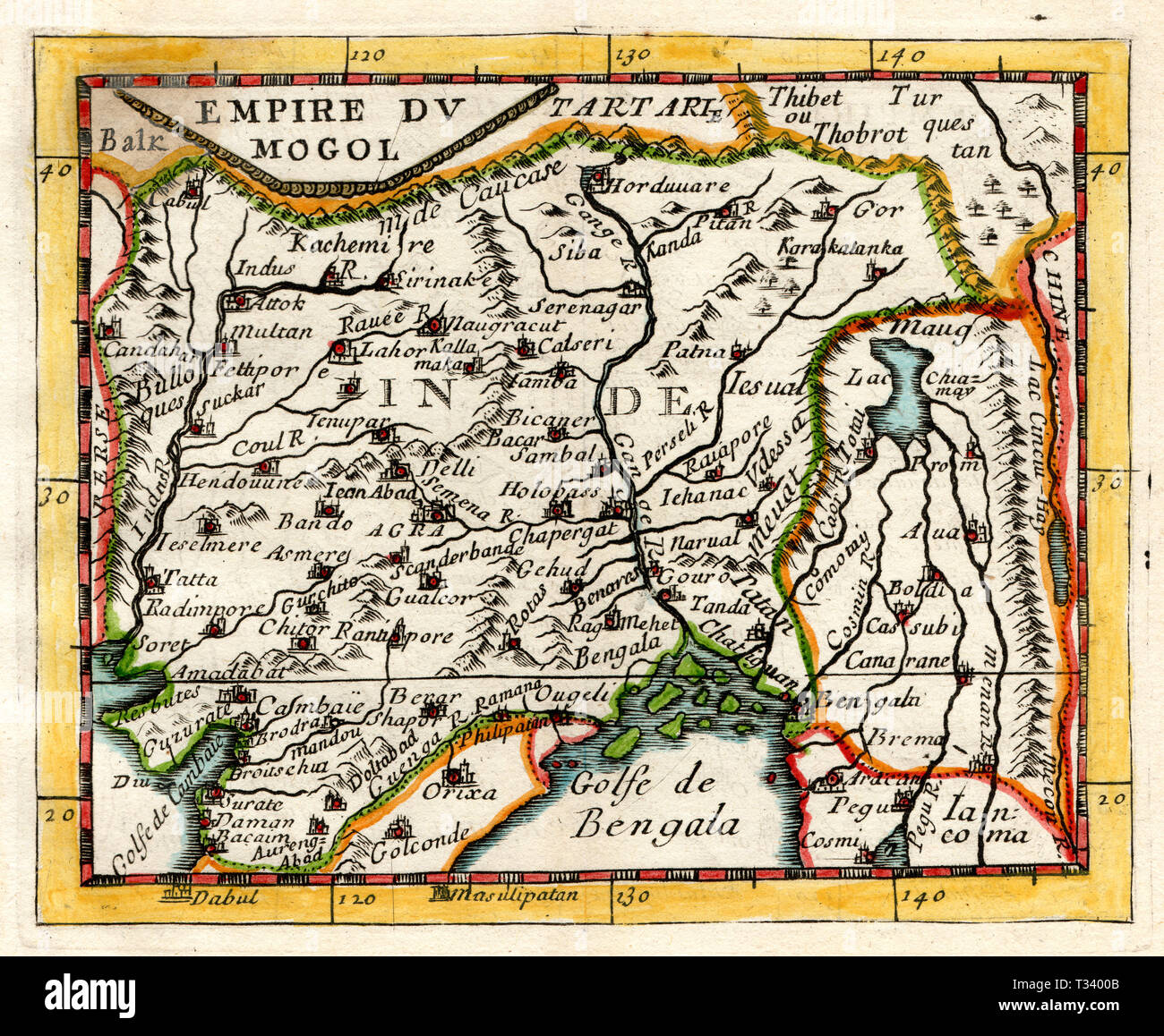 Mappa Antico dell'India da Pierre Duval, pubblicato a Parigi, 1682 Foto Stock
