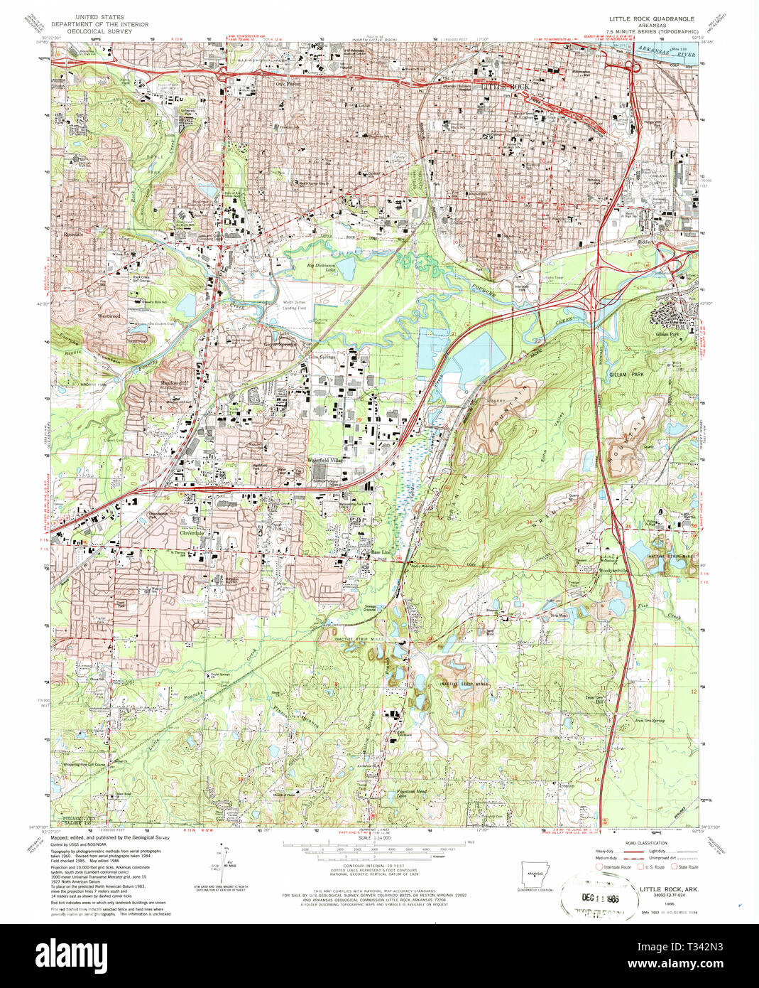USGS TOPO Map Arkansas AR Little Rock 258943 1986 24000 Restauro Foto Stock