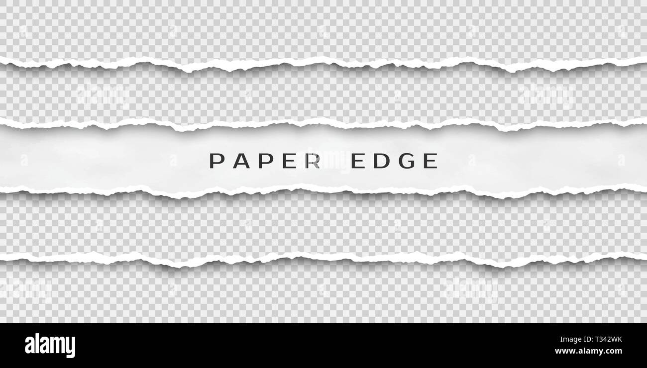 Set di lacerato senza giunture orizzontali strisce di carta. Grana carta con bordo danneggiato isolato su sfondo trasparente. Illustrazione Vettoriale Illustrazione Vettoriale