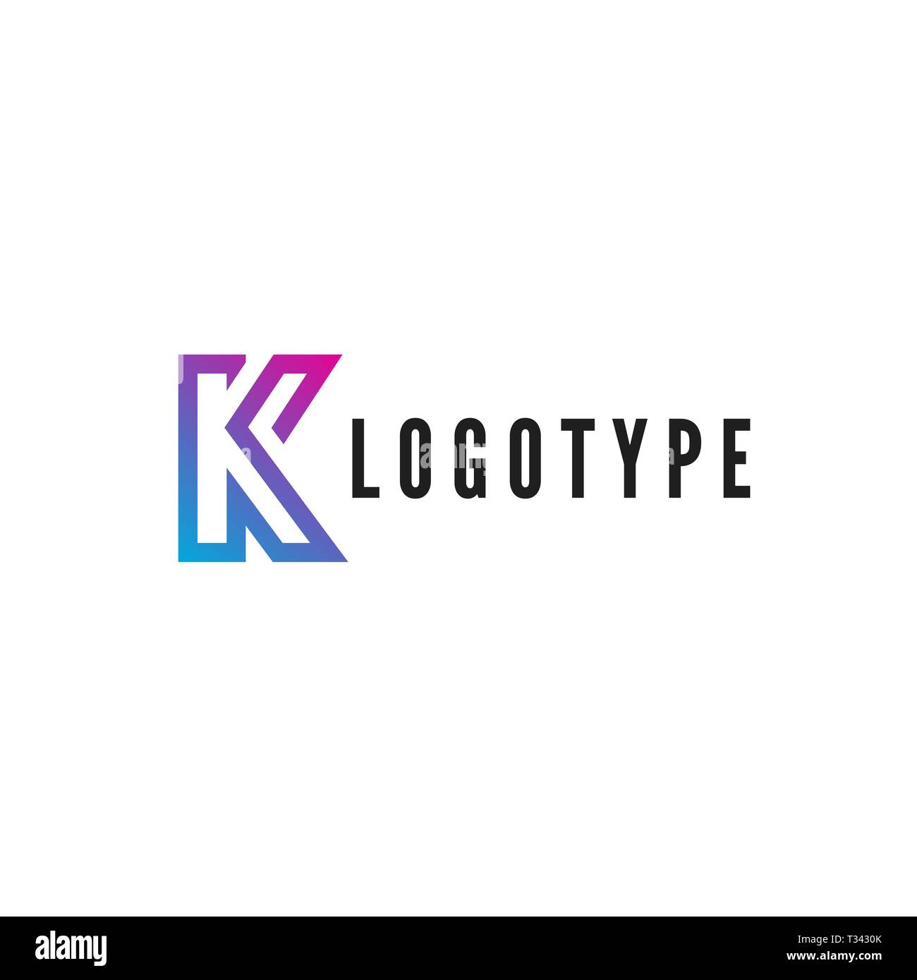 La lettera K logotipo. Blu e viola corsa di gradiente da logo. Illustrazione di vettore isolato su sfondo bianco Illustrazione Vettoriale