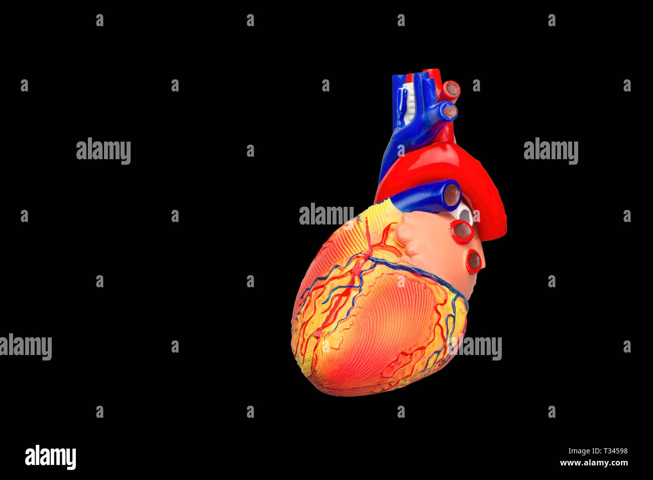 Umano artificiale modello cuore isolato su sfondo nero Foto Stock