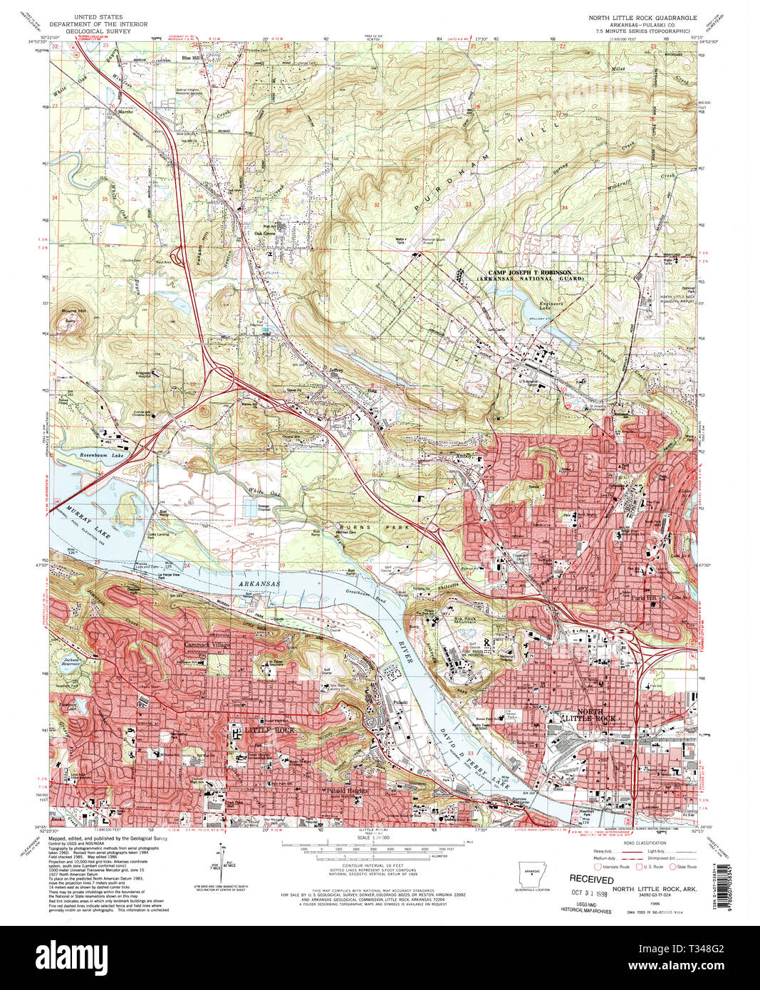 USGS TOPO Map Arkansas AR North Little Rock 259275 1986 24000 Restauro Foto Stock