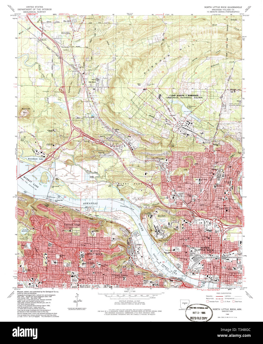 USGS TOPO Map Arkansas AR North Little Rock 259276 1986 24000 Restauro Foto Stock