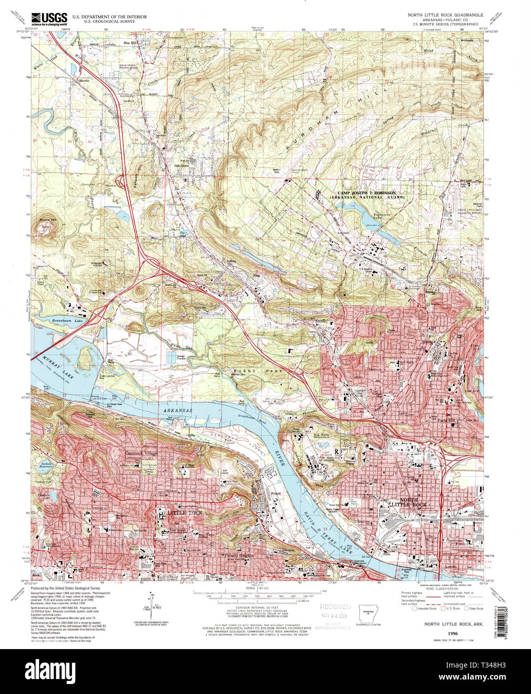 USGS TOPO Map Arkansas AR North Little Rock 259277 1996 24000 Restauro Foto Stock