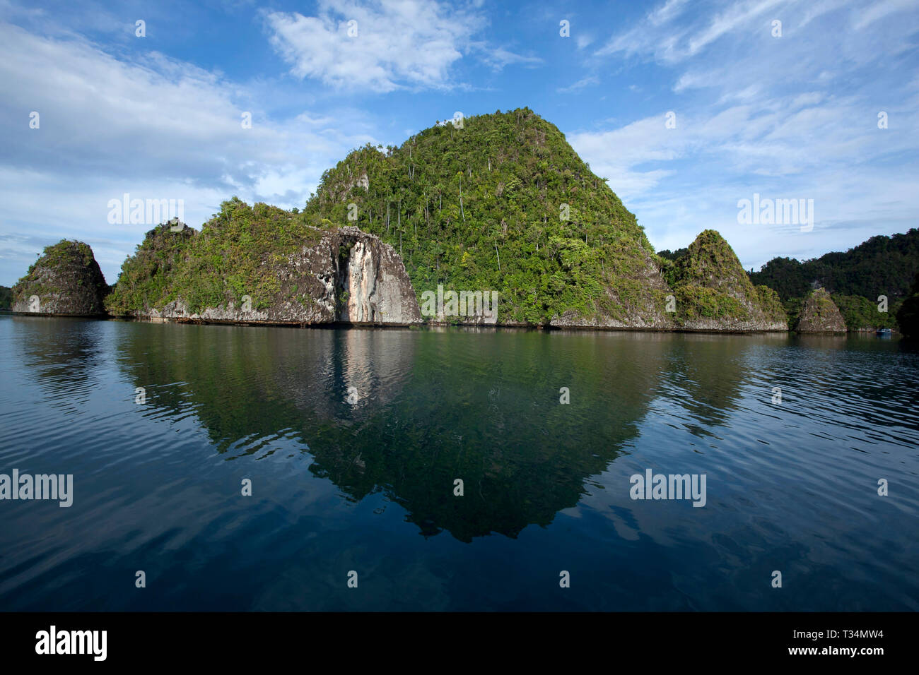 Coste rocciose, Raja Ampat Papua, Papua occidentale, in Indonesia Foto Stock