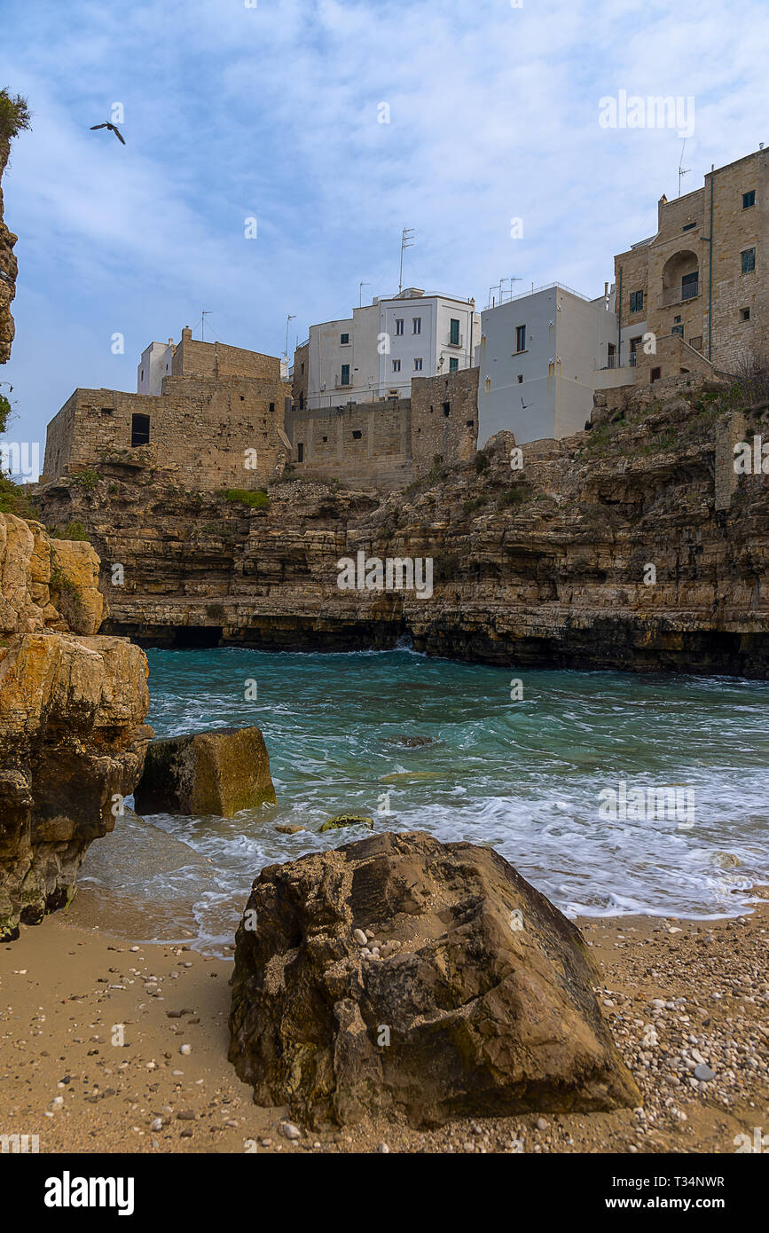 Spiaggia, Polignano a Mare, Bari, Puglia, Italia Foto Stock