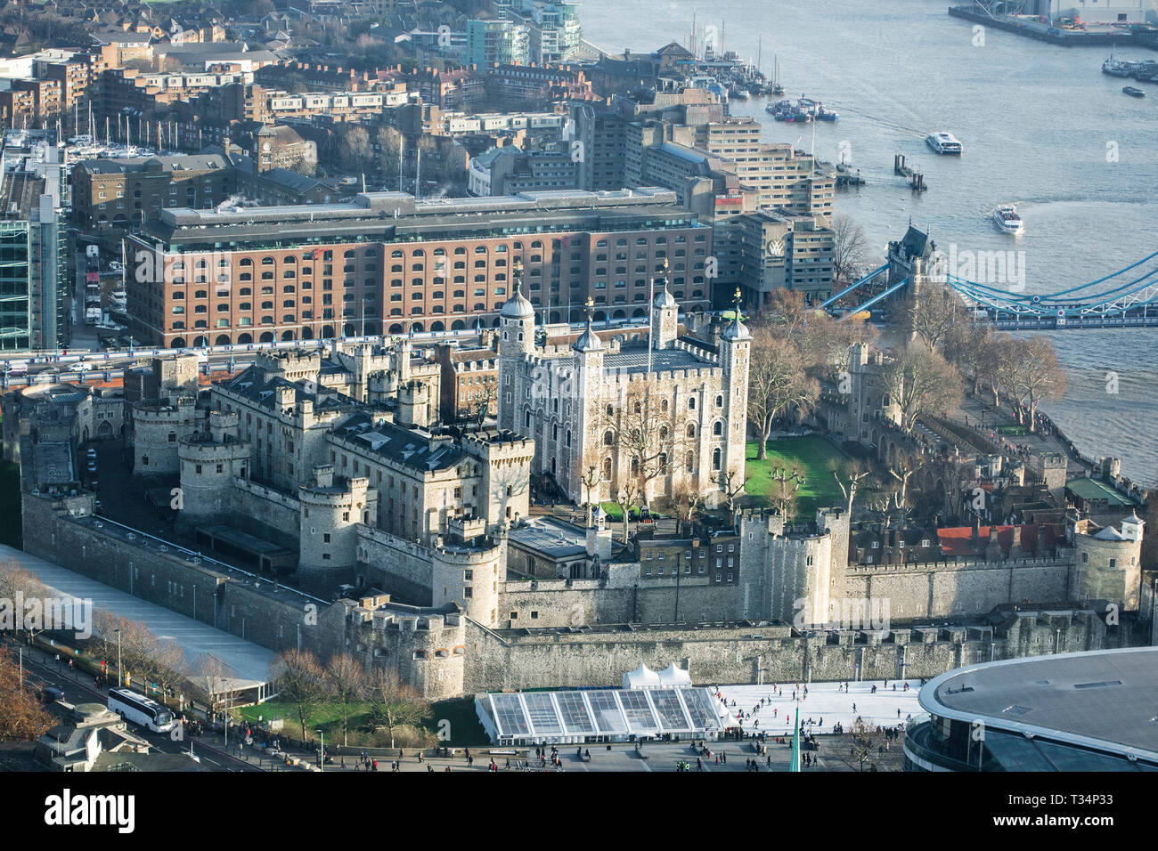 Vista aerea della Torre di Londra, London, England, Regno Unito Foto Stock