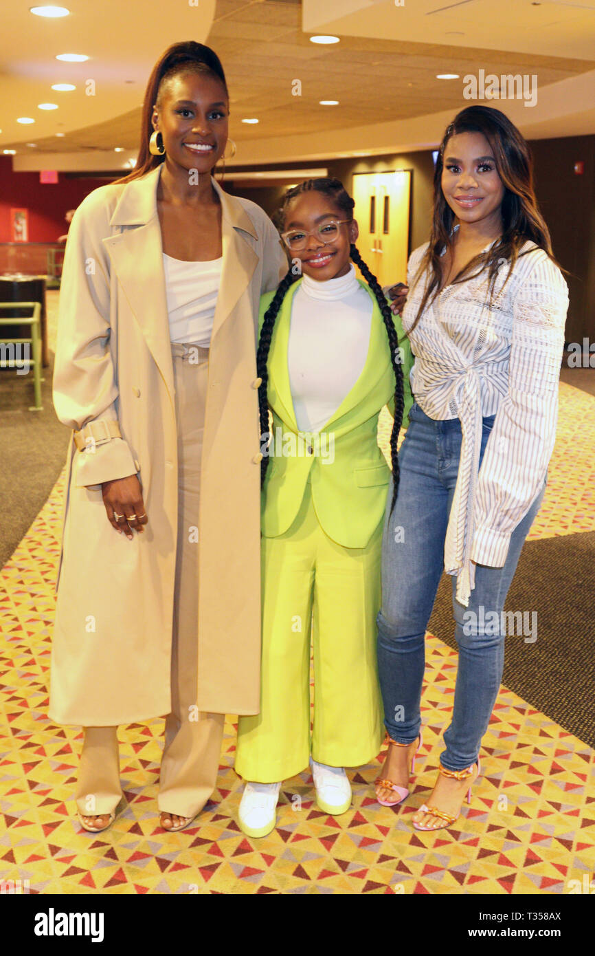 New York, NY, STATI UNITI D'AMERICA. 6 apr, 2019. Issa Rae, Marsai Martin & Regina Hall frequentare il filmato di NYC screening di 'po' a AMC 25 nella città di New York. Photo credit: Walik Goshom/Mediapunch/Alamy Live News Foto Stock