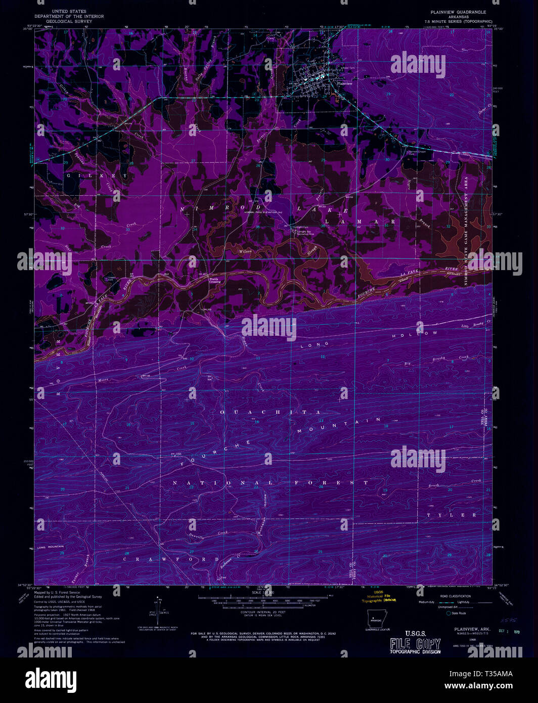 USGS TOPO Map Arkansas AR Plainview 259420 1968 24000 Restauro invertito Foto Stock