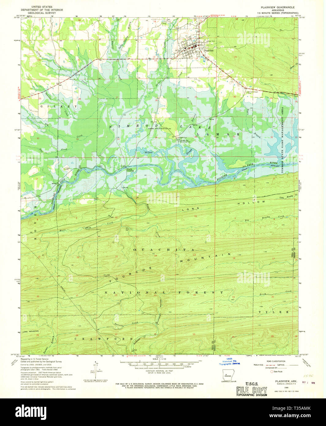 USGS TOPO Map Arkansas AR Plainview 259420 1968 24000 Restauro Foto Stock