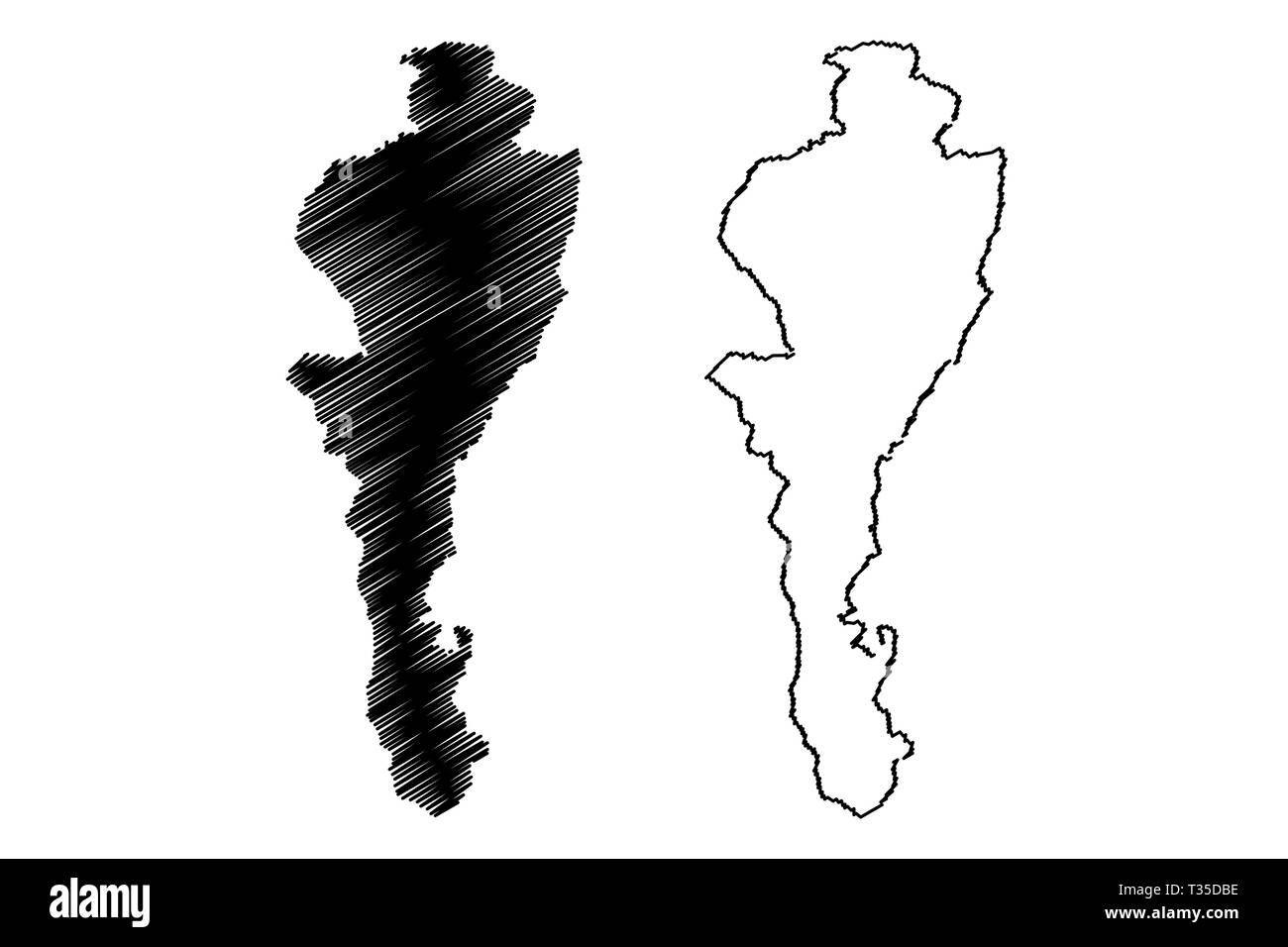 Cesar reparto (Colombia, Repubblica di Colombia, dipartimenti della Colombia) mappa illustrazione vettoriale, scribble schizzo dipartimento di Cesar mappa Illustrazione Vettoriale