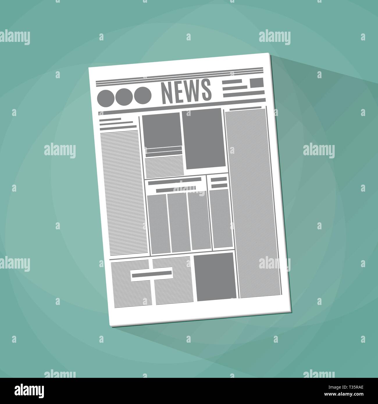 Icona di giornale in design piatto su sfondo verde con lunga ombra. illustrazione vettoriale Illustrazione Vettoriale