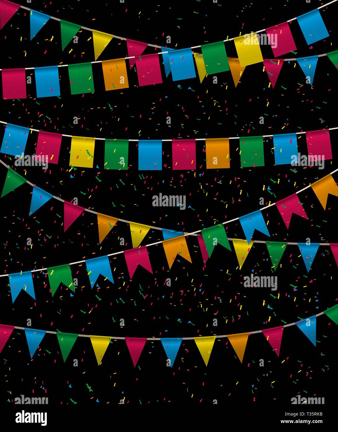 Colore Pennant Bunting Collezione Di Forma Triangolare E Quadrato Rosso Giallo Blu Verde Arancione Colori Nella Notte Con Colore Coriandoli Intorno Vettore Iilustratio Immagine E Vettoriale Alamy