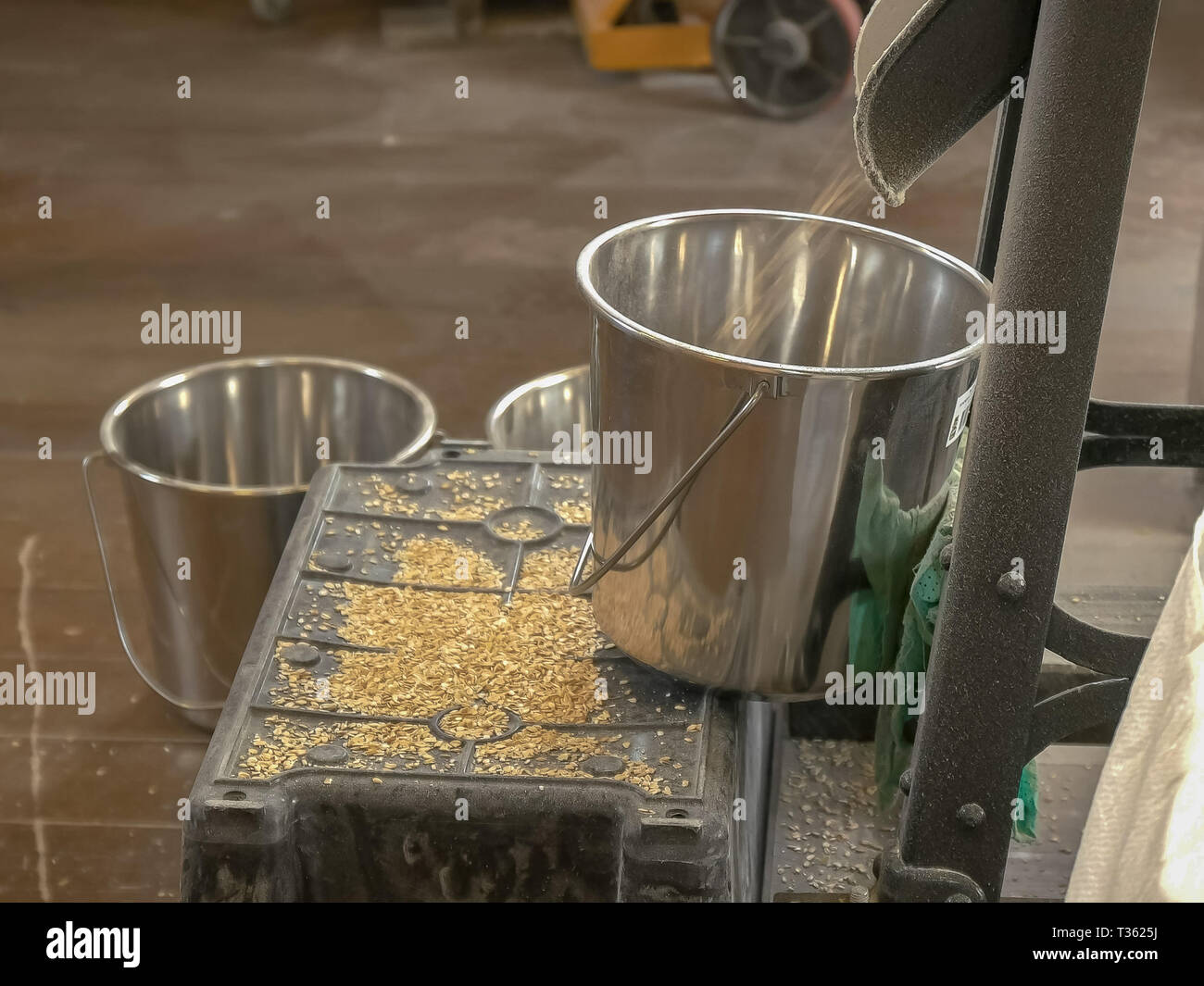 Freschi di fiocchi d'avena in un mulino a vento di lavoro Foto Stock