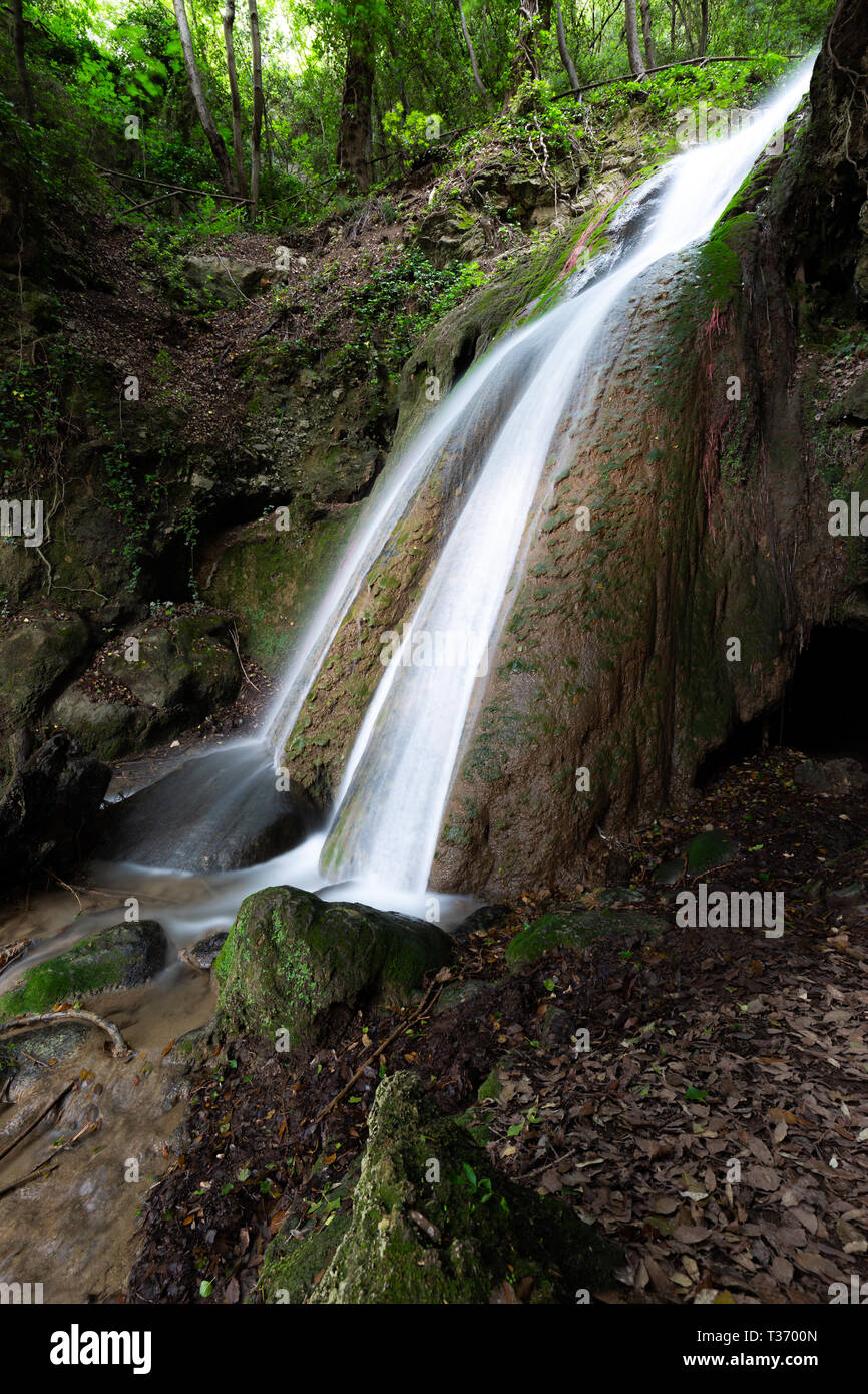 La cascata nel bosco in un pallido (Umbria, Italia) Foto Stock