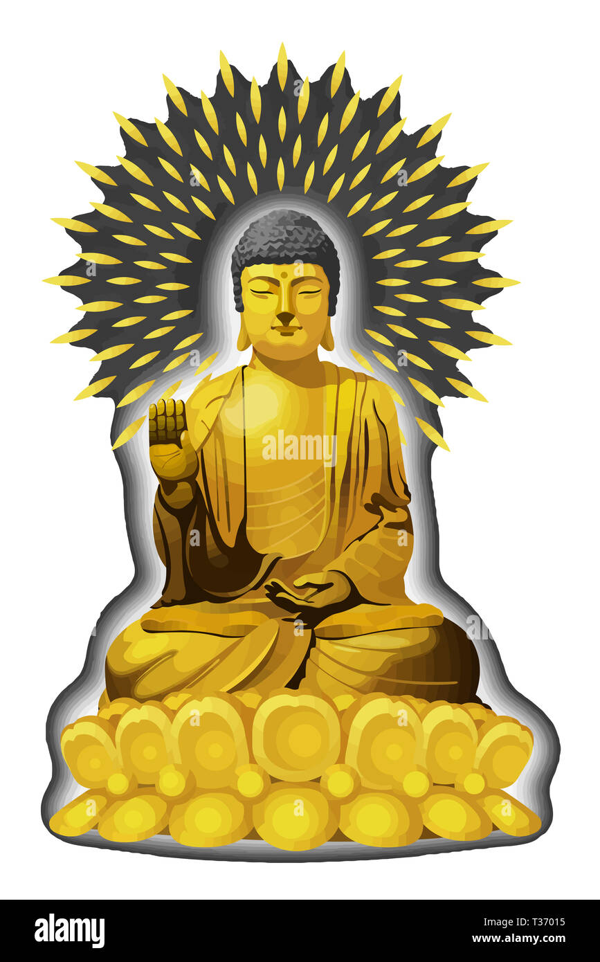 Illustrazione statua del Buddha d'oro asiatici cultura antica della pace Foto Stock