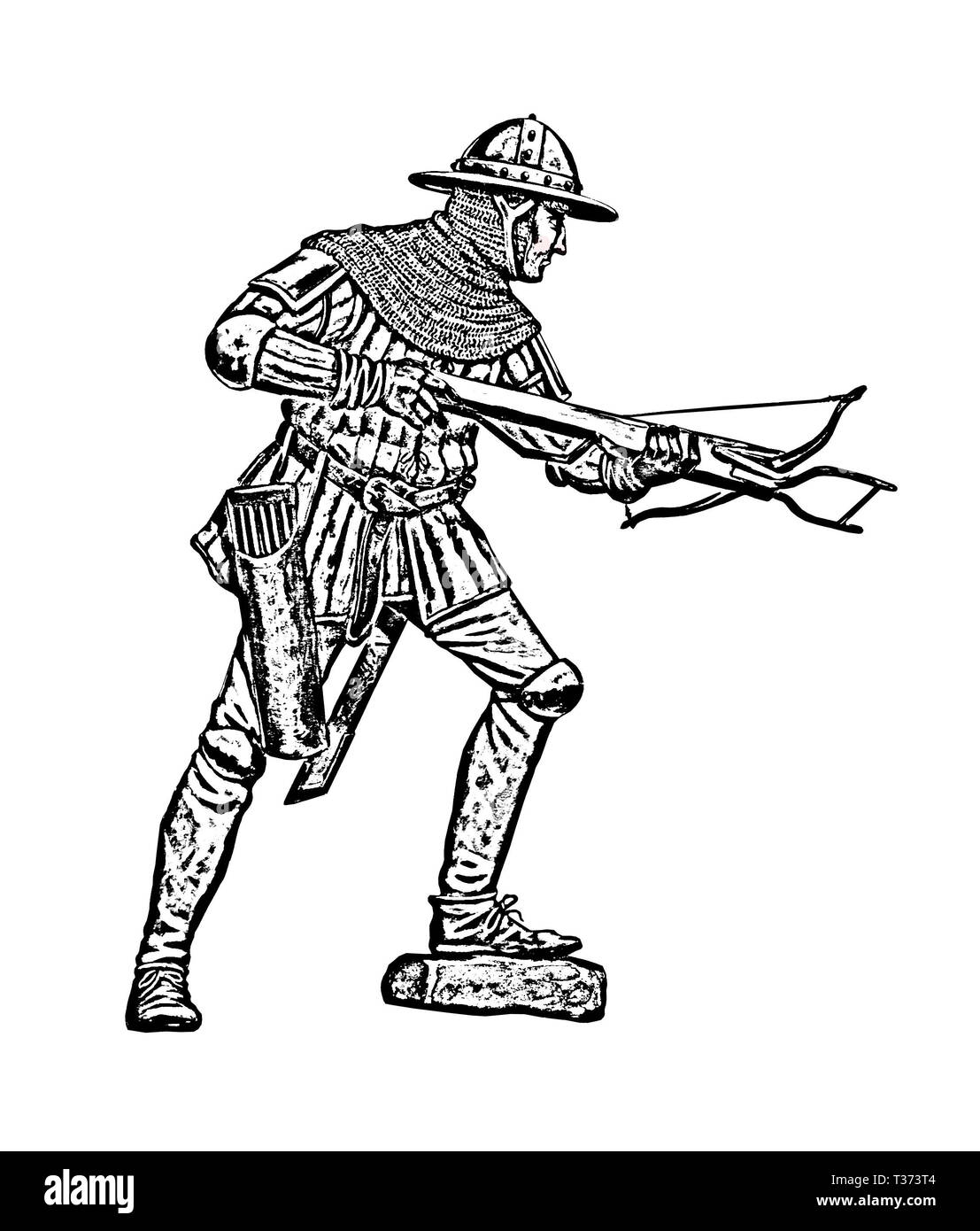 Cavaliere teutonico illustrazione. Balestrieri in costume medievale. Disegno dei crociati. Foto Stock