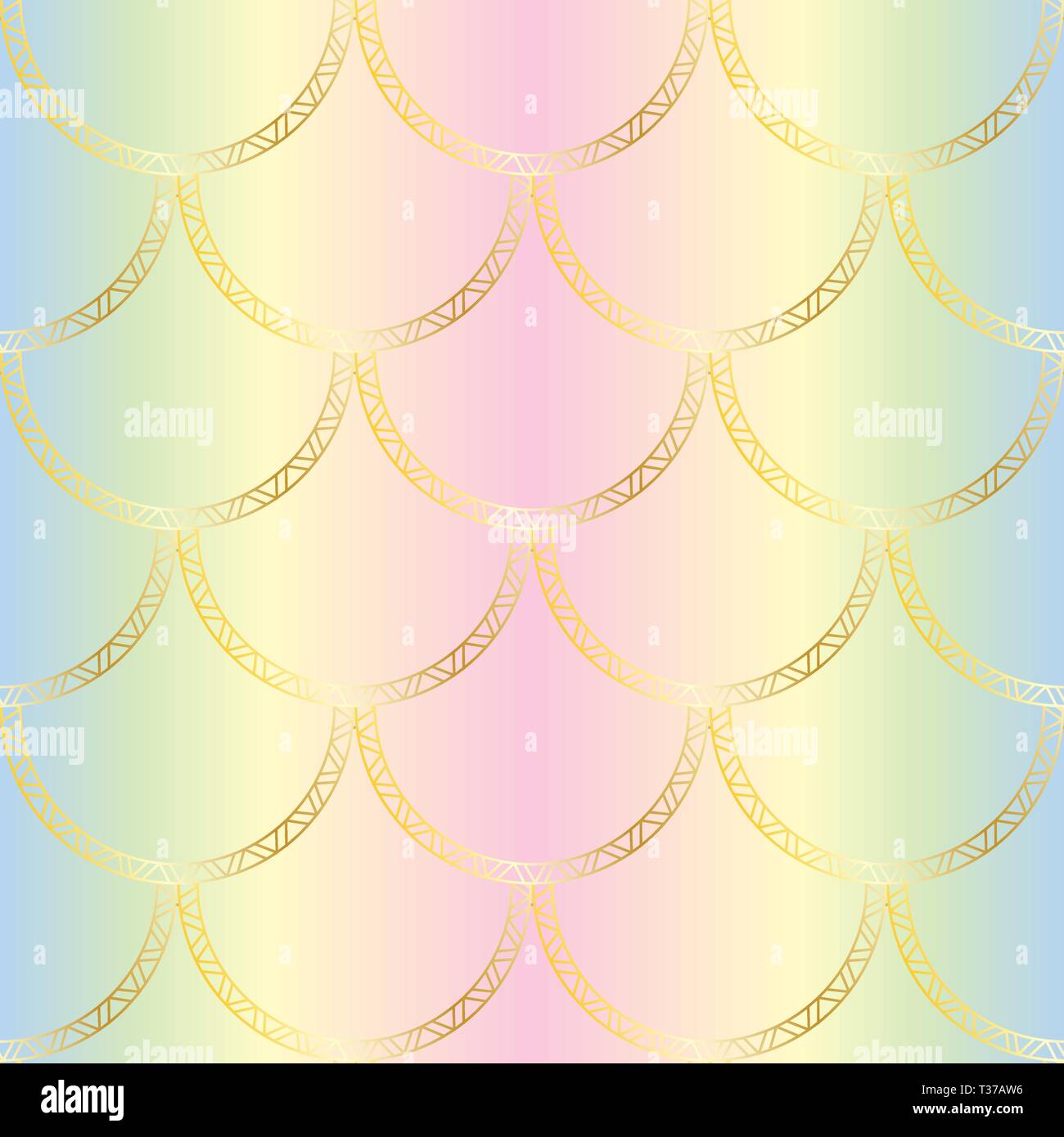 Vector golden mermaid texture di coda. Squame di pesce seamless pattern arcobaleno sul gradiente dello sfondo. Sfondo di lusso Illustrazione Vettoriale