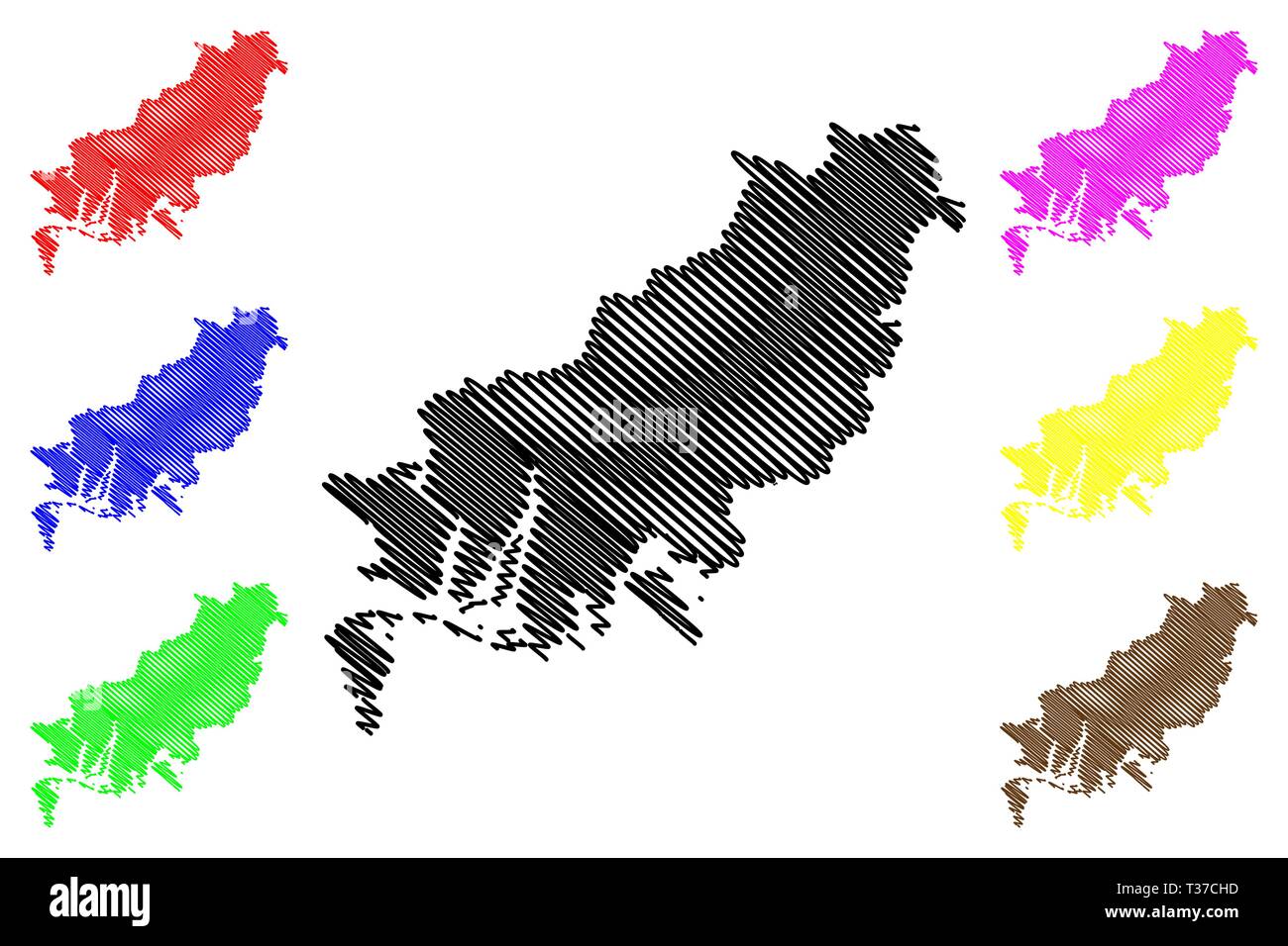 Busan (Corea del Sud, Repubblica di Corea, Rok, speciali città della Corea del Sud) mappa illustrazione vettoriale, scribble schizzo Busan Metropolitan City (Pusan) ma Illustrazione Vettoriale