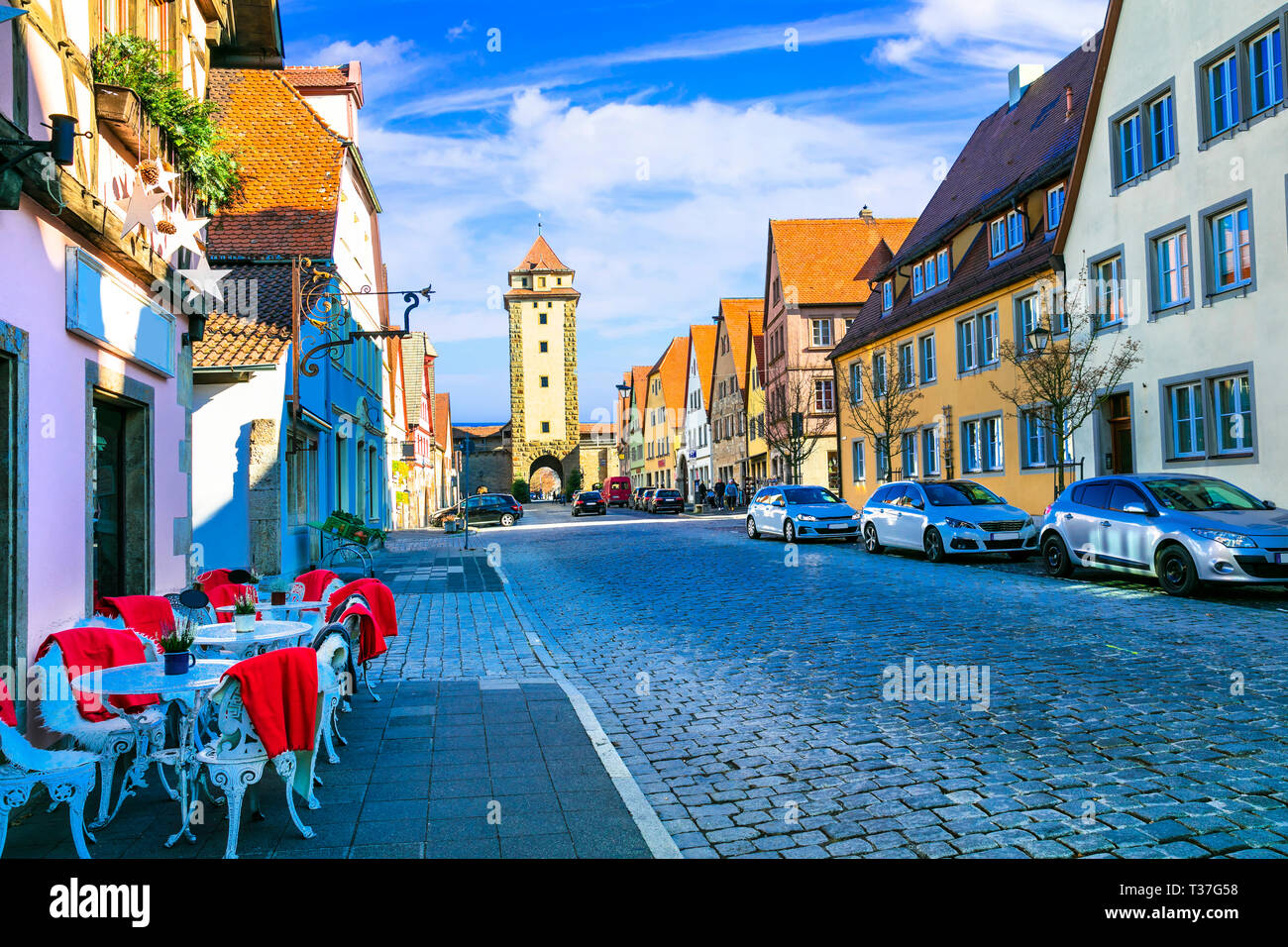 Bella Rothenburg ob der Tauber village,Baviera, Germania. Foto Stock