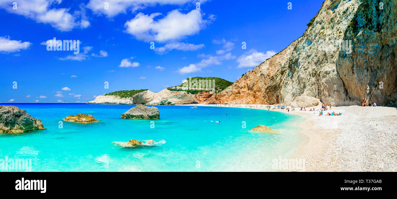 Bellissima spiaggia di isola di Lefkada island, Grecia Foto Stock