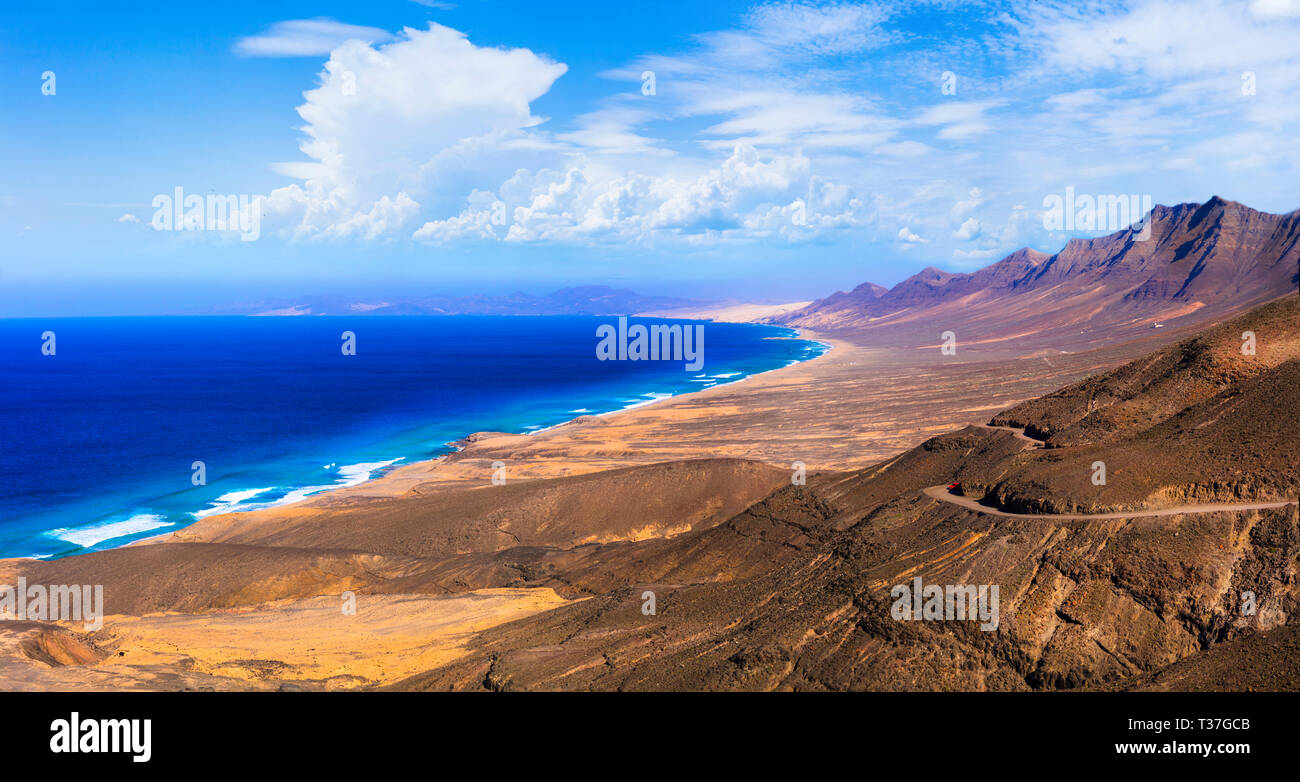 Impressionante Spiaggia Cofete,isola di Fuerteventura, Spagna. Foto Stock