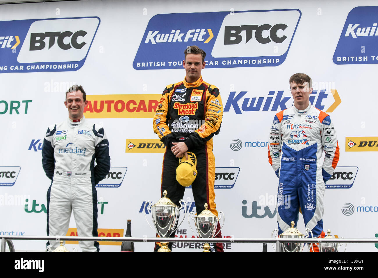 Longfield, Regno Unito. 07 apr, 2019. Tom Chilton nel team di grano trinciato Racing con Gallagher Ford Focus RS per il suo modo di vincere il round 3 del British Touring Car Championship a Brands Hatch, Longfield, in Inghilterra il 7 aprile 2019. Foto di Ken scintille. Solo uso editoriale, è richiesta una licenza per uso commerciale. Nessun uso in scommesse, giochi o un singolo giocatore/club/league pubblicazioni. Credit: UK Sports Pics Ltd/Alamy Live News Foto Stock