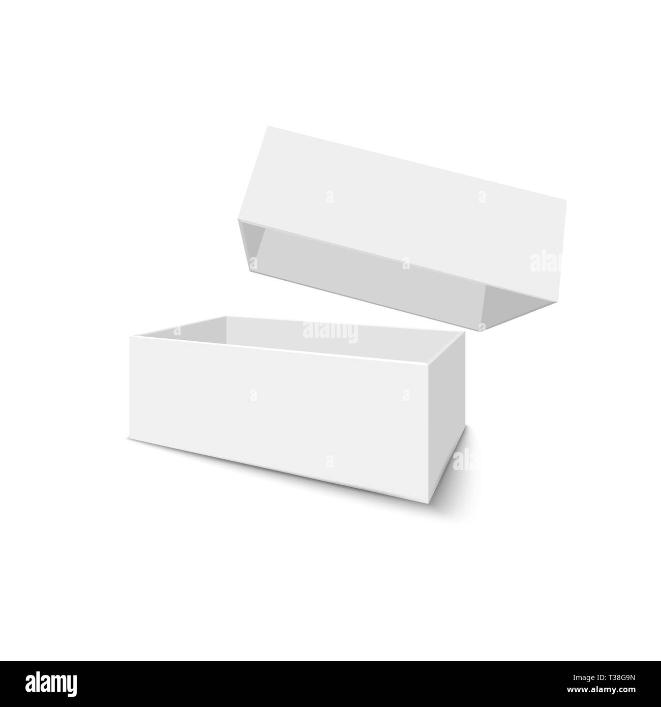 Bianco scatola aperta su sfondo bianco. Aprire la scatola con ombra. illustrazione vettoriale Illustrazione Vettoriale