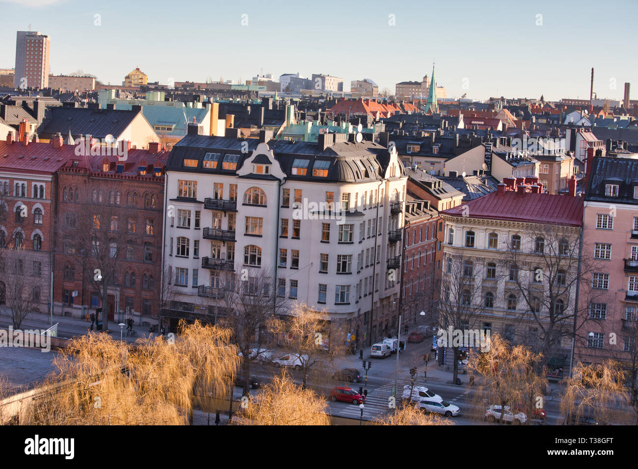 Vista su Vasastan o Vasastaden un distretto del centrale quartiere di Norrmalm, Stoccolma, Svezia e Scandinavia Foto Stock