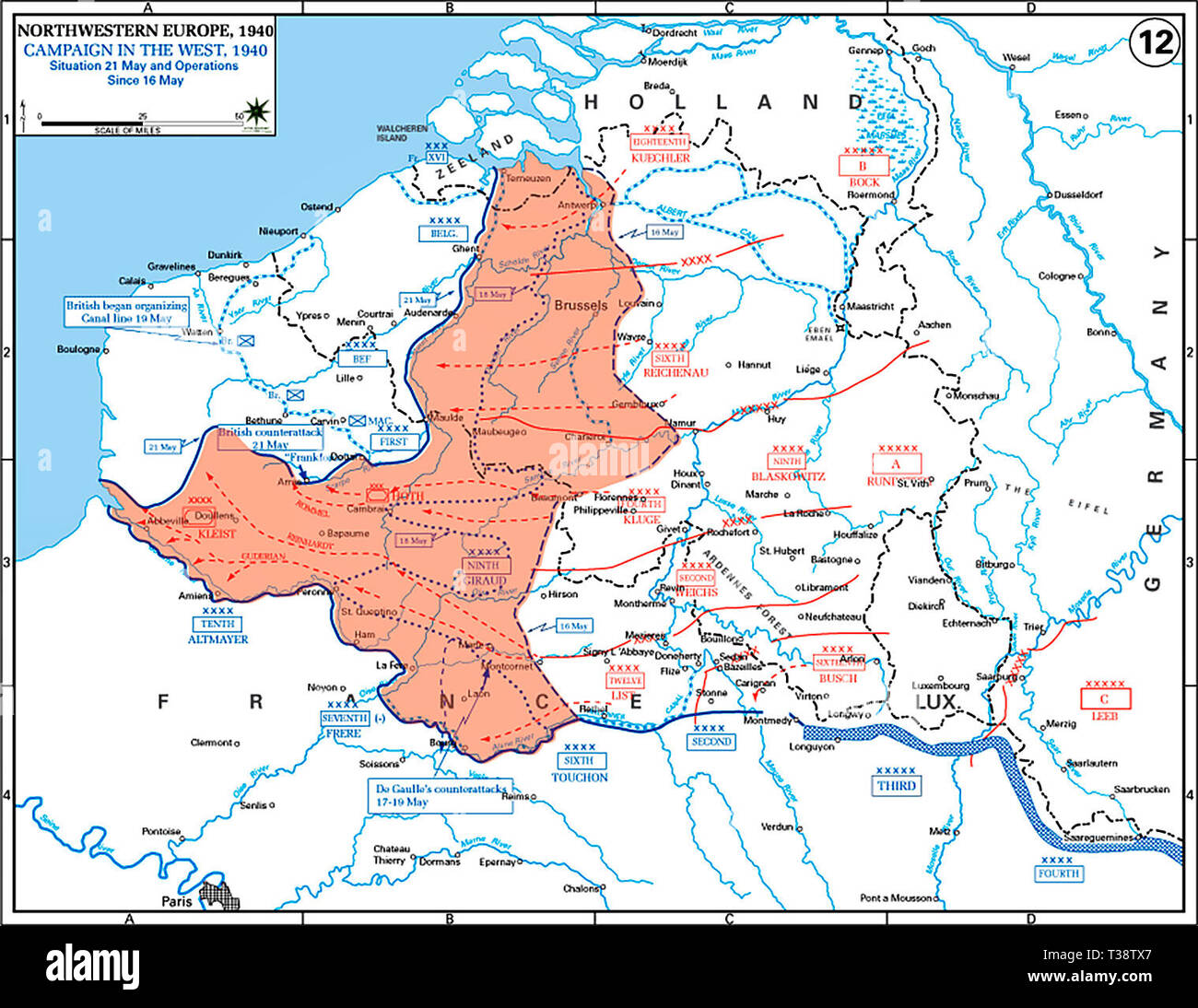 Il tedesco anticipo al Canale Inglese tra il 16 maggio e 21 maggio del 1940. Foto Stock