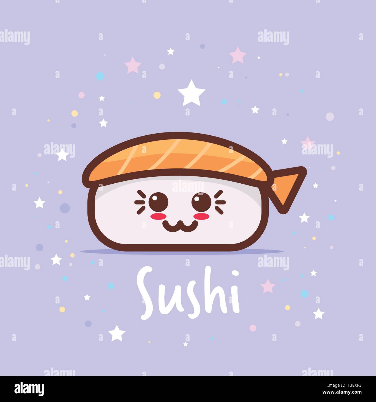 Sushi Cartoon Carino Carattere Comico Con Volto Sorridente Felice Gli Emoji Kawaii Stile Giapponese Tradizionale Concetto Alimentare Illustrazione Vettoriale Immagine E Vettoriale Alamy