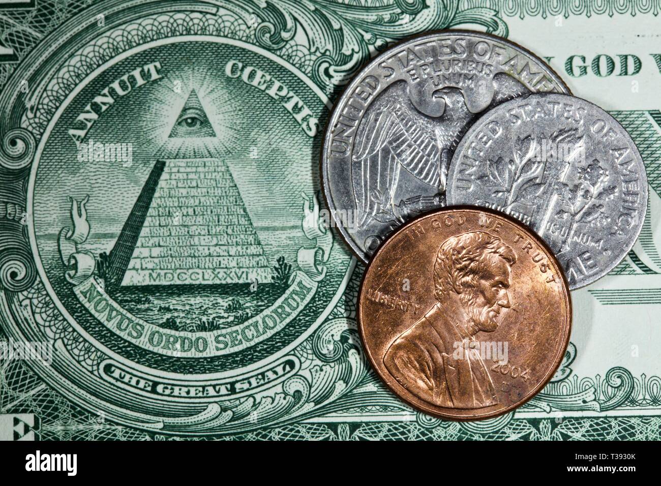 American monete su un dollaro Foto Stock