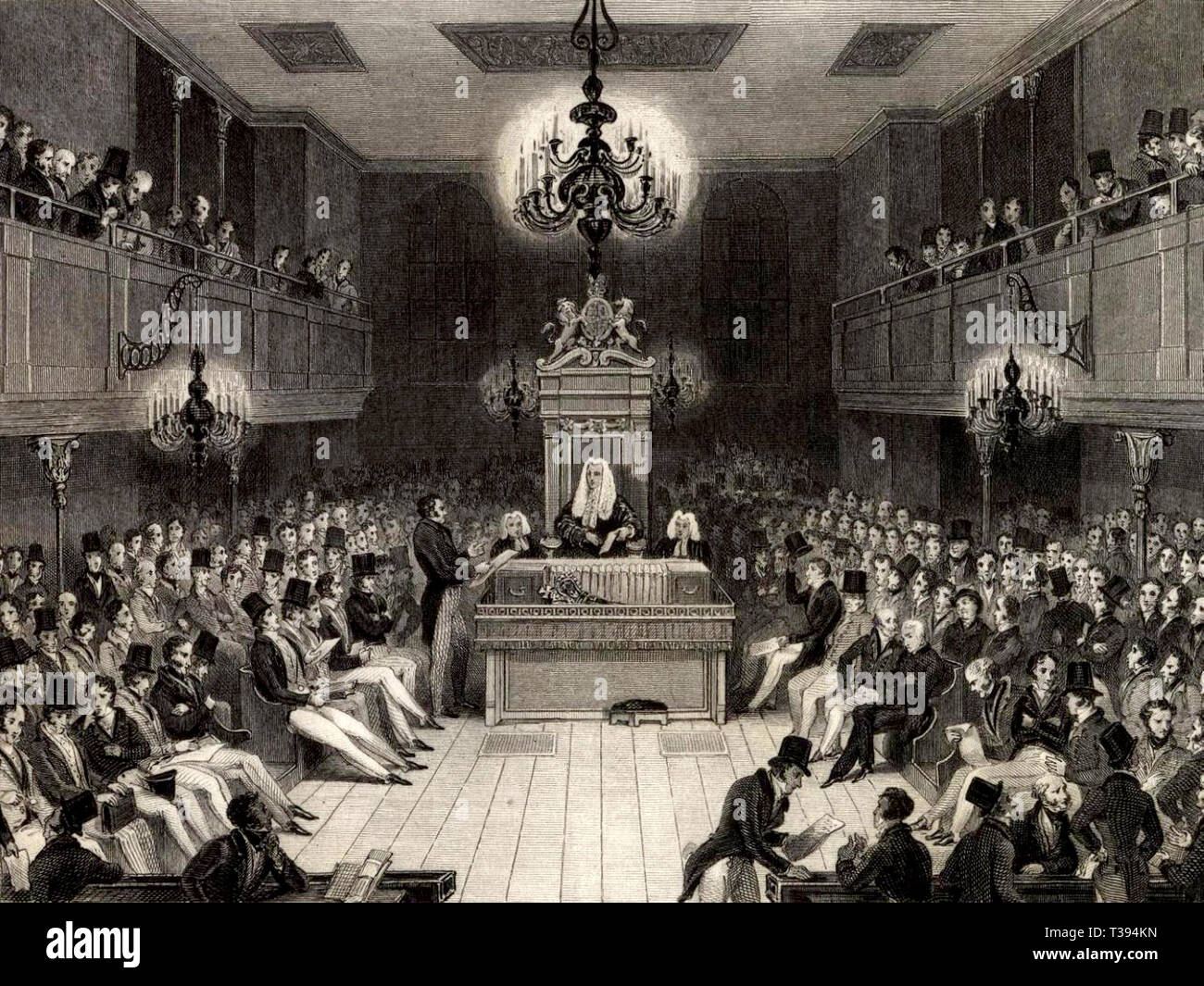 L'altoparlante presiede dibattiti in seno alla Camera dei Comuni che commemora la distruzione del Commons Camera da un incendio nel 1834. Foto Stock
