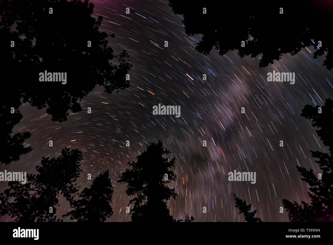 Striature chiare da stelle passando attraverso la notte. Foto Stock